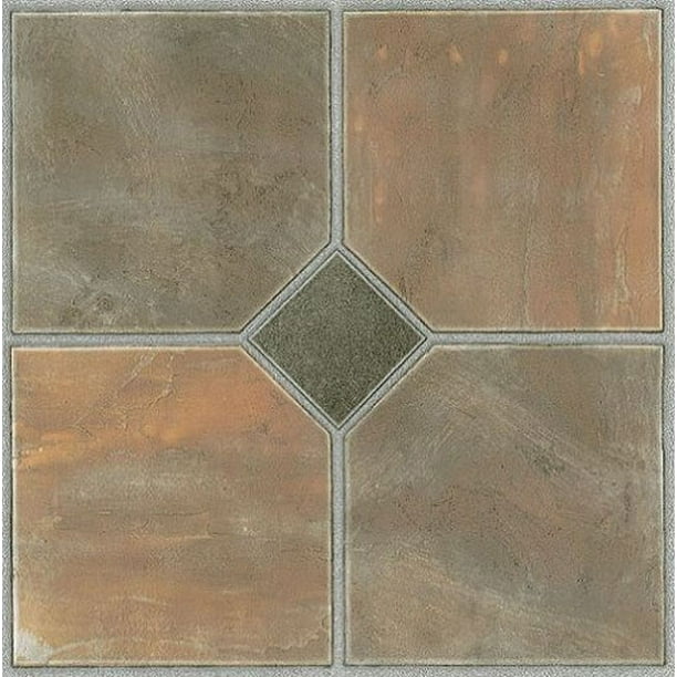 Actual 12'' x 12'' Rustic Stone Vinyl Tile 40 Pc Adhesive Kitchen Flooring Actual 12'' x 12'' Rustic Stone Vinyl Tile 40 Pc Adhesive Kitchen Flooring